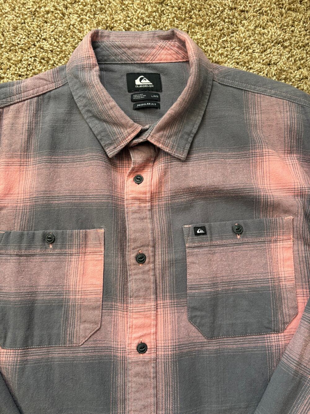 Quiksilver Regular Fit Plaid Long Sleeve Button Flannel Shirt Mens Size Large